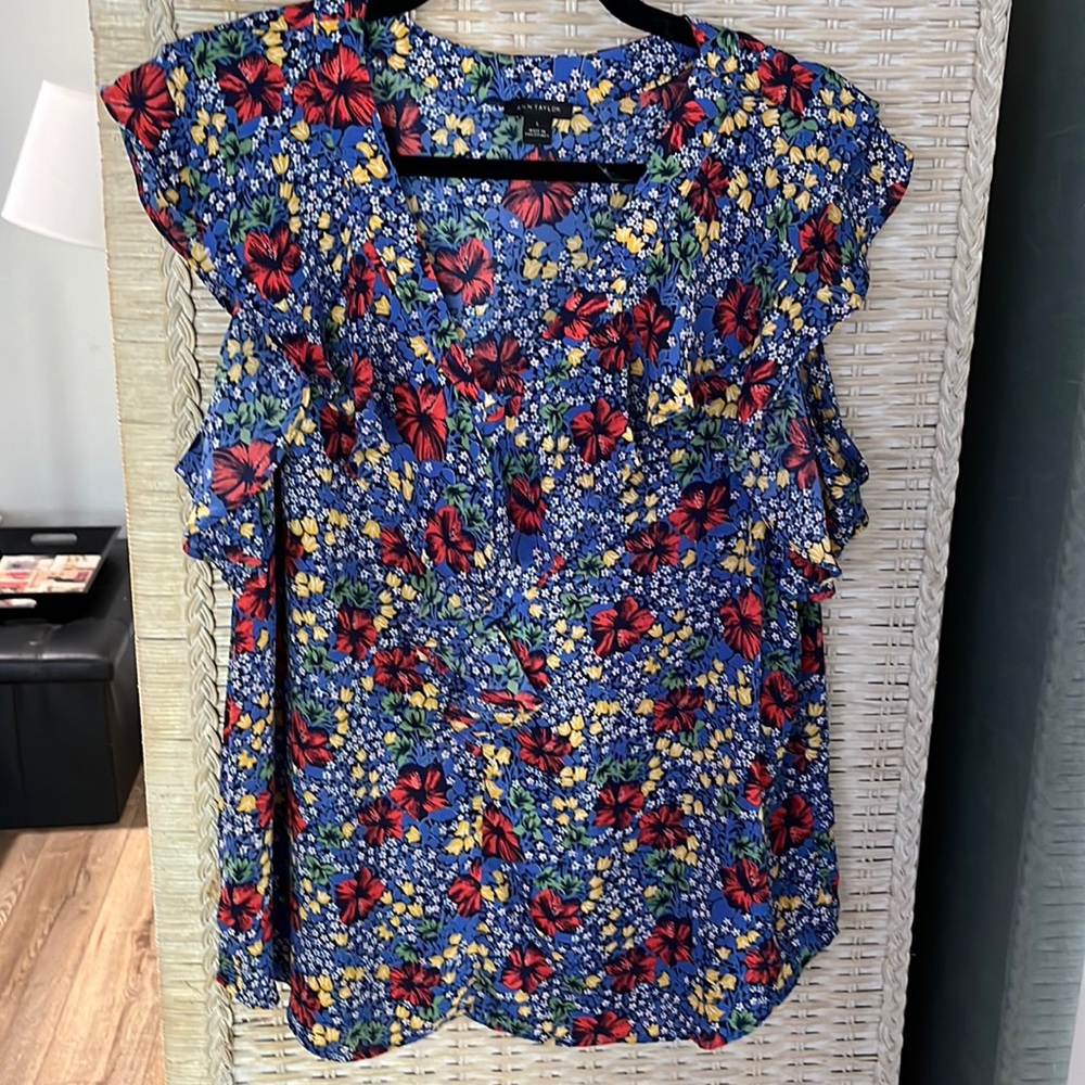 Ann Taylor colorful blouse with ruffles